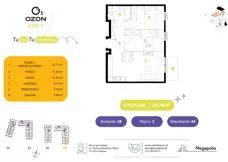 3 pokoje, mieszkanie 55,90 m², piętro 2, oferta nr 44.28, Osiedle Ozon - Etap VII, Kraków, Prądnik Biały, Górka Narodowa, ul. Stefana Banacha/ul. Fryderyka Schillinga