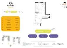 3 pokoje, mieszkanie 71,07 m², piętro 2, oferta nr 48.32, Osiedle Ozon - Etap VII, Kraków, Prądnik Biały, Górka Narodowa, ul. Stefana Banacha/ul. Fryderyka Schillinga