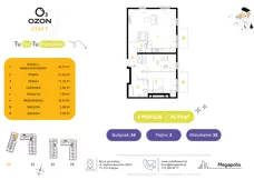 3 pokoje, mieszkanie 76,06 m², piętro 2, oferta nr 35.34, Osiedle Ozon - Etap VII, Kraków, Prądnik Biały, Górka Narodowa, ul. Stefana Banacha/ul. Fryderyka Schillinga