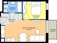 2 pokoje, mieszkanie 37,89 m², piętro 1, oferta nr M2009, Osiedle Ozon - Etap VIII, Kraków, Prądnik Biały, Górka Narodowa, ul. Stefana Banacha/ul. Fryderyka Schillinga