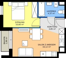 2 pokoje, mieszkanie 34,94 m², piętro 2, oferta nr M2021, Osiedle Ozon - Etap VIII, Kraków, Prądnik Biały, Górka Narodowa, ul. Stefana Banacha/ul. Fryderyka Schillinga
