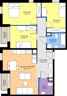 4 pokoje, mieszkanie 82,13 m², piętro 2, oferta nr M2022, Osiedle Ozon - Etap VIII, Kraków, Prądnik Biały, Górka Narodowa, ul. Stefana Banacha/ul. Fryderyka Schillinga