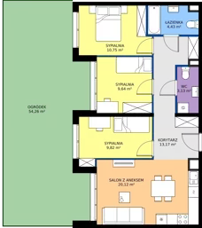 4 pokoje, mieszkanie 71,06 m², parter, oferta nr M2005, Osiedle Ozon - Etap VIII, Kraków, Prądnik Biały, Górka Narodowa, ul. Stefana Banacha/ul. Fryderyka Schillinga
