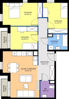 4 pokoje, mieszkanie 81,95 m², piętro 1, oferta nr M2014, Osiedle Ozon - Etap VIII, Kraków, Prądnik Biały, Górka Narodowa, ul. Stefana Banacha/ul. Fryderyka Schillinga
