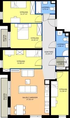 5 pokoi, mieszkanie 99,95 m², piętro 3, oferta nr M2027, Osiedle Ozon - Etap VIII, Kraków, Prądnik Biały, Górka Narodowa, ul. Stefana Banacha/ul. Fryderyka Schillinga