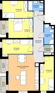 5 pokoi, mieszkanie 99,99 m², piętro 2, oferta nr M2019, Osiedle Ozon - Etap VIII, Kraków, Prądnik Biały, Górka Narodowa, ul. Stefana Banacha/ul. Fryderyka Schillinga