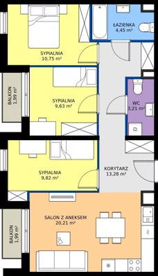 4 pokoje, mieszkanie 71,35 m², piętro 2, oferta nr M2020, Osiedle Ozon - Etap VIII, Kraków, Prądnik Biały, Górka Narodowa, ul. Stefana Banacha/ul. Fryderyka Schillinga