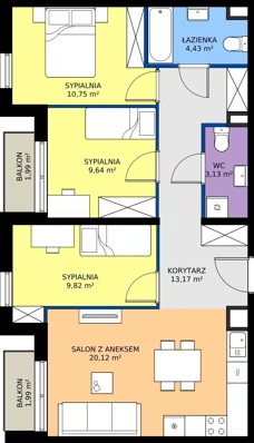 4 pokoje, mieszkanie 71,06 m², piętro 1, oferta nr M2012, Osiedle Ozon - Etap VIII, Kraków, Prądnik Biały, Górka Narodowa, ul. Stefana Banacha/ul. Fryderyka Schillinga