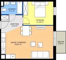 2 pokoje, mieszkanie 47,05 m², piętro 1, oferta nr M2008, Osiedle Ozon - Etap VIII, Kraków, Prądnik Biały, Górka Narodowa, ul. Stefana Banacha/ul. Fryderyka Schillinga