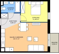 2 pokoje, mieszkanie 47,22 m², piętro 2, oferta nr M2016, Osiedle Ozon - Etap VIII, Kraków, Prądnik Biały, Górka Narodowa, ul. Stefana Banacha/ul. Fryderyka Schillinga
