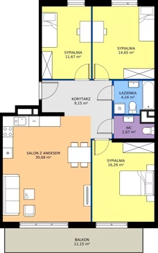 4 pokoje, mieszkanie 89,32 m², piętro 2, oferta nr M4005, Osiedle Ozon - Etap VIII, Kraków, Prądnik Biały, Górka Narodowa, ul. Stefana Banacha/ul. Fryderyka Schillinga