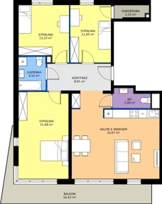 4 pokoje, mieszkanie 98,81 m², piętro 1, oferta nr M4004, Osiedle Ozon - Etap VIII, Kraków, Prądnik Biały, Górka Narodowa, ul. Stefana Banacha/ul. Fryderyka Schillinga