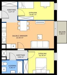 3 pokoje, mieszkanie 57,85 m², piętro 1, oferta nr M4024, Osiedle Ozon - Etap VIII, Kraków, Prądnik Biały, Górka Narodowa, ul. Stefana Banacha/ul. Fryderyka Schillinga