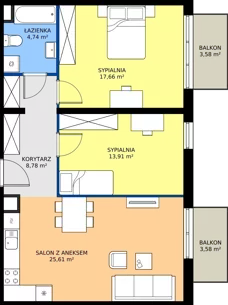 3 pokoje, mieszkanie 70,70 m², piętro 1, oferta nr M4025, Osiedle Ozon - Etap VIII, Kraków, Prądnik Biały, Górka Narodowa, ul. Stefana Banacha/ul. Fryderyka Schillinga