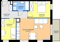 3 pokoje, mieszkanie 54,73 m², piętro 1, oferta nr M4027, Osiedle Ozon - Etap VIII, Kraków, Prądnik Biały, Górka Narodowa, ul. Stefana Banacha/ul. Fryderyka Schillinga