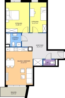 3 pokoje, mieszkanie 70,79 m², piętro 1, oferta nr M4022, Osiedle Ozon - Etap VIII, Kraków, Prądnik Biały, Górka Narodowa, ul. Stefana Banacha/ul. Fryderyka Schillinga