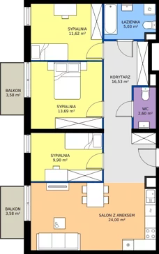 4 pokoje, mieszkanie 83,37 m², piętro 1, oferta nr M4029, Osiedle Ozon - Etap VIII, Kraków, Prądnik Biały, Górka Narodowa, ul. Stefana Banacha/ul. Fryderyka Schillinga