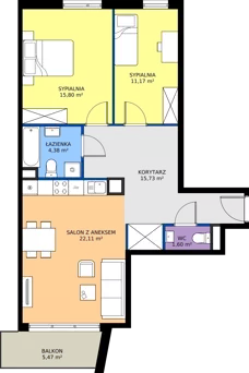 3 pokoje, mieszkanie 70,79 m², piętro 2, oferta nr M4031, Osiedle Ozon - Etap VIII, Kraków, Prądnik Biały, Górka Narodowa, ul. Stefana Banacha/ul. Fryderyka Schillinga