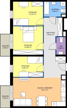4 pokoje, mieszkanie 83,68 m², piętro 2, oferta nr M4038, Osiedle Ozon - Etap VIII, Kraków, Prądnik Biały, Górka Narodowa, ul. Stefana Banacha/ul. Fryderyka Schillinga