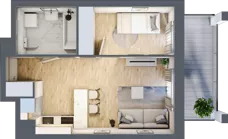 2 pokoje, mieszkanie 34,49 m², piętro 1, oferta nr B3, Dom Hygge Twin, Warszawa, Mokotów, Sielce, ul. Bobrowiecka 4B