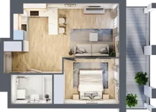 2 pokoje, mieszkanie 39,88 m², piętro 1, oferta nr B2, Dom Hygge Twin, Warszawa, Mokotów, Sielce, ul. Bobrowiecka 4B