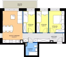 4 pokoje, mieszkanie 68,01 m², piętro 1, oferta nr G.M.1.01, Sereno Park, Łódź, Widzew, Stoki, ul.Listopadowa 91-95