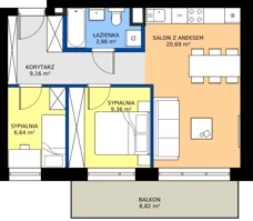 3 pokoje, mieszkanie 49,83 m², piętro 2, oferta nr J.M.2.02, Sereno Park, Łódź, Widzew, Stoki, ul.Listopadowa 91-95