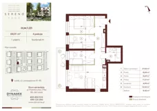 4 pokoje, mieszkanie 68,01 m², piętro 1, oferta nr H.M.1.01, Sereno Park, Łódź, Widzew, Stoki, ul.Listopadowa 91-95