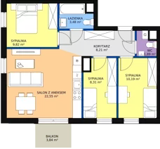 4 pokoje, mieszkanie 65,33 m², piętro 3, oferta nr A.3.46, Skandinavia, Gdańsk, Orunia Górna-Gdańsk Południe, ul. Wielkopolska 66