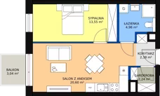 2 pokoje, mieszkanie 43,62 m², piętro 1, oferta nr 7, Apartamenty Mikusińskiego, Katowice, Wełnowiec-Józefowiec, ul. prof. Mikusińskiego / Józefowska