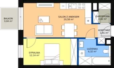 2 pokoje, mieszkanie 43,63 m², piętro 2, oferta nr 18, Apartamenty Mikusińskiego, Katowice, Wełnowiec-Józefowiec, ul. prof. Mikusińskiego / Józefowska