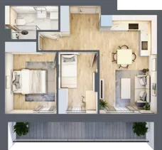 3 pokoje, mieszkanie 43,39 m², piętro 2, oferta nr 155, Nove Diamentowe, Konin, Osiedle Władysława Sikorskiego, ul. Topazowa 28