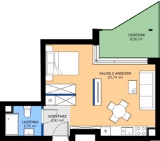 1 pokój, mieszkanie 34,37 m², parter, oferta nr B.0.44, Wyspiański Apartamenty, Żyrardów, ul. Wyspiańskiego 8