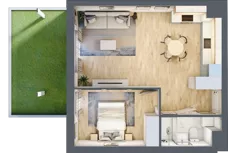2 pokoje, mieszkanie 44,27 m², parter, oferta nr B.0.48, Wyspiański Apartamenty, Żyrardów, ul. Wyspiańskiego 8