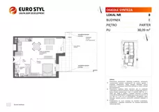 2 pokoje, mieszkanie 38,09 m², parter, oferta nr E/8, Osiedle Synteza bud. E, F, Gdańsk, Piecki-Migowo, Morena, ul. Lema