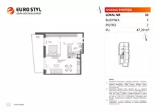 2 pokoje, mieszkanie 47,29 m², piętro 2, oferta nr E/35, Osiedle Synteza bud. E, F, Gdańsk, Piecki-Migowo, Morena, ul. Lema