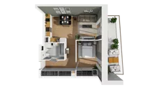 2 pokoje, mieszkanie 47,29 m², piętro 2, oferta nr E/35, Osiedle Synteza bud. E, F, Gdańsk, Piecki-Migowo, Morena, ul. Lema