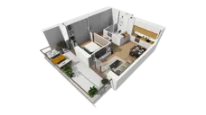 2 pokoje, mieszkanie 47,29 m², piętro 2, oferta nr E/35, Osiedle Synteza bud. E, F, Gdańsk, Piecki-Migowo, Morena, ul. Lema