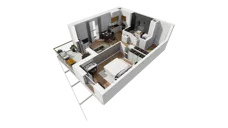 2 pokoje, mieszkanie 45,73 m², piętro 1, oferta nr F/13, Osiedle Synteza bud. E, F, Gdańsk, Piecki-Migowo, Morena, ul. Lema