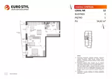 3 pokoje, mieszkanie 54,62 m², piętro 1, oferta nr E/12, Osiedle Synteza bud. E, F, Gdańsk, Piecki-Migowo, Morena, ul. Lema