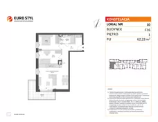 3 pokoje, mieszkanie 62,22 m², piętro 1, oferta nr C16/10, Konstelacja - etap IV, Gdynia, Pogórze, ul. Paderewskiego
