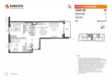 3 pokoje, mieszkanie 58,16 m², piętro 1, oferta nr C/29, Przystań Brzeźno - etap II, Gdańsk, Brzeźno, ul. Uczniowska