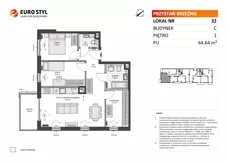 3 pokoje, mieszkanie 64,64 m², piętro 1, oferta nr C/32, Przystań Brzeźno - etap II, Gdańsk, Brzeźno, ul. Uczniowska