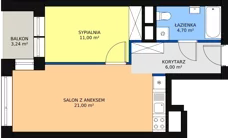 2 pokoje, mieszkanie 44,01 m², piętro 3, oferta nr B.3.7, Świerzawska 13, Poznań, Ławica, Grunwald, ul. Świerzawska 13