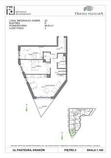 3 pokoje, mieszkanie 68,03 m², piętro 2, oferta nr M20, Osiedle Pasteura, Kraków, Prądnik Biały, ul. Ludwika Pasteura
