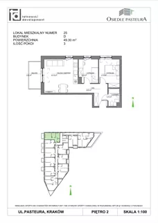 3 pokoje, mieszkanie 49,30 m², piętro 2, oferta nr M25, Osiedle Pasteura, Kraków, Prądnik Biały, ul. Ludwika Pasteura