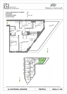 4 pokoje, mieszkanie 76,40 m², piętro 2, oferta nr M15, Osiedle Pasteura, Kraków, Prądnik Biały, ul. Ludwika Pasteura