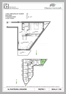 2 pokoje, mieszkanie 53,80 m², piętro 1, oferta nr M3, Osiedle Pasteura, Kraków, Prądnik Biały, ul. Ludwika Pasteura