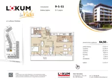 3 pokoje, mieszkanie 64,28 m², piętro 1, oferta nr 9-1-11, Lokum la Vida Etap II, Wrocław, Sołtysowice, ul. Lothara Herbsta