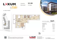 3 pokoje, mieszkanie 64,69 m², piętro 5, oferta nr 9-5-36, Lokum la Vida Etap II, Wrocław, Sołtysowice, ul. Lothara Herbsta
